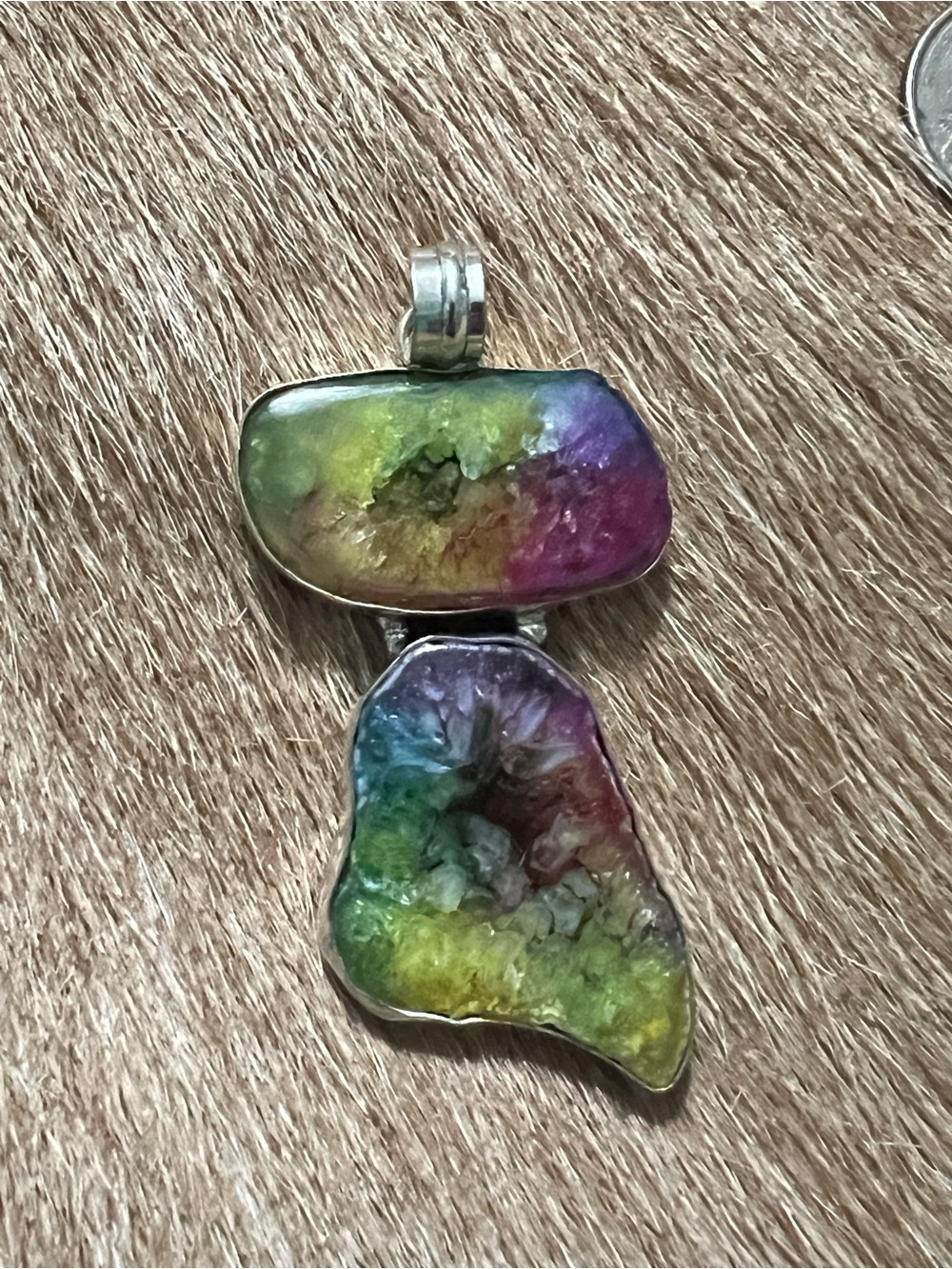 925 sterling. Silver Rainbow solar quartz pendant
